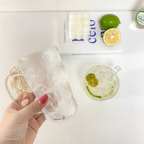 Ins 높은 색상 가치 벨트 빙하 패턴 유리 컵 커피 컵 아침 식사 컵 우유 차 컵 음료 아침 식사 컵, 컵 빙하의 높이는 400ml 입니다.