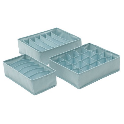 3PCS 속옷 서랍 주최자 분배기 브래지어 양말 6/7/20 구획이있는 계층 보관 상자, 멀티 사이즈, 부직포, 그레이 블루