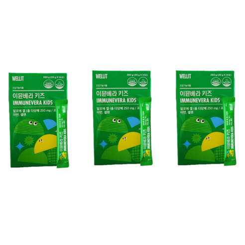 웰릿 이뮨베라키즈 면역력 알로에 스틱 젤리 면역 다당체 250mg, 280g, 3개