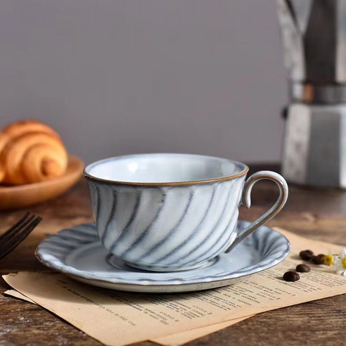 YSHOULD빈티지 머그컵+접시세트 150ml 1세트, 흰색