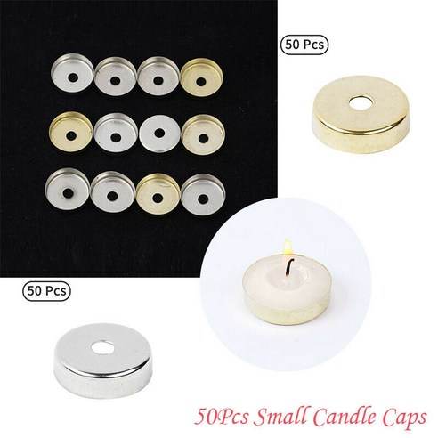 50Pcs 금속 작은 라운드 양초 모자 미니 구멍 차 빛 왁스 캔들 홀더 1.5Cm, 50Pcs 골드