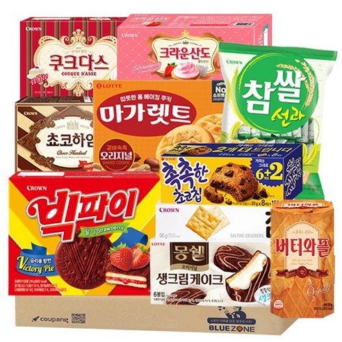 블루존 파이과자 10종 세트 (촉촉한초코칩)+(몽쉘 생크림+마가렛트)+(빅파이+버터와플+참쌀선과+쿠크다스화이트+참크래커+딸기산도+초코하임)
