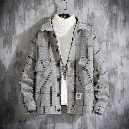 KORELAN 가을·겨울옷 아카데미풍 루즈체크 모직 코트 코트 재킷 트렌치코트 남 521