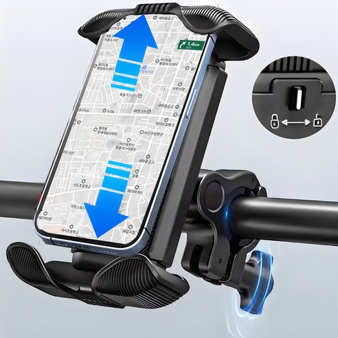 암나아 3중잠금 자전거 핸드폰 오토바이 퀵보드 휴대폰 거치대, 1개, 블랙 
스포츠/레저