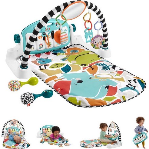 Fisher-Price Baby Playmat Kick & Play 피아노 체육관 뮤지컬 및 감각 장난감 포함 부터 용 네이비 폰