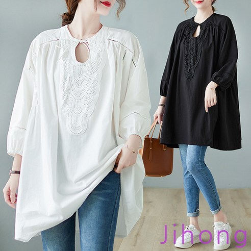 지홍 레이스 블라우스 루즈핏 빅사이즈 오버핏 오버핏블라우스