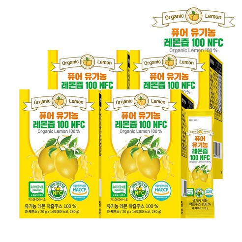 퓨어 유기농 레몬즙 100 NFC 스페인산 유기농 레몬즙 레몬수 원액 스틱, 4개, 280g