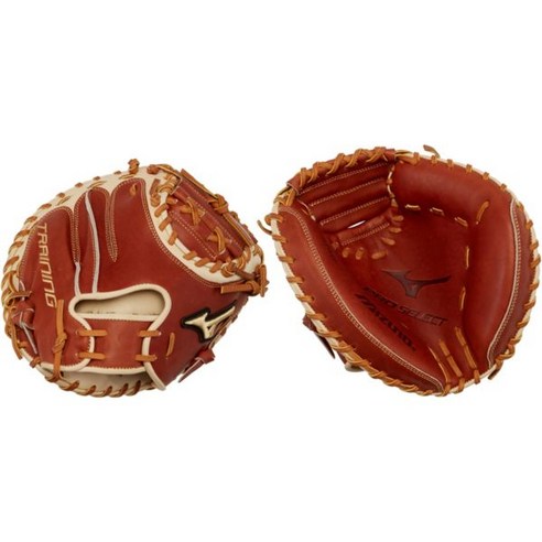 Mizuno 미즈노 31 프로 셀렉트 시리즈 포수 트레이닝 미트 - 브라운 Braun/탄, Brown/Tan, Right Hand Throw