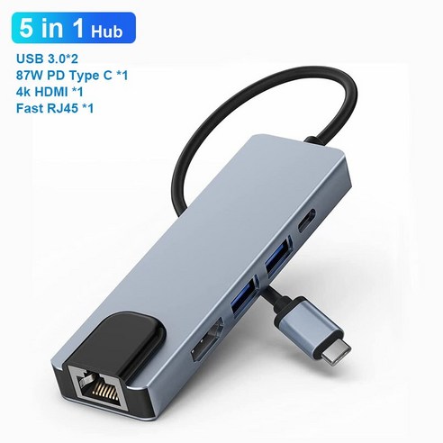 [XIG] USB C 허브 8 인 1 타입 C 3.1-4K HDMI 어댑터 RJ45 SD/TF 카드 리더기 PD 고속 충전 썬더볼트 3 맥북 프로용 USB 도크, 5-in-1