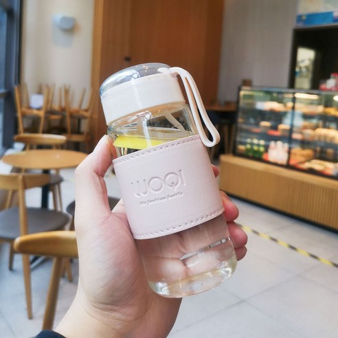 심플 커플 유리잔 ins 프레쉬 센스 하이비주얼 학생 물컵 티백 휴대용 핫컵, 340ml파우더없이차간격_340-480ml