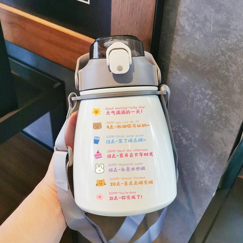 smy보온병 컵 여성 고가 물 컵 대용량 어린이 학생 주전자 밀짚 컵 휴대용 인터넷 연예인 큰 배꼽 컵, 색깔13, 하나