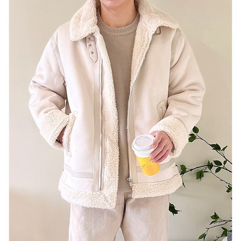 더유니크제이 남자 겨울 가죽 레더 양털 무스탕 세미 오버핏 하이넥 무스탕 자켓