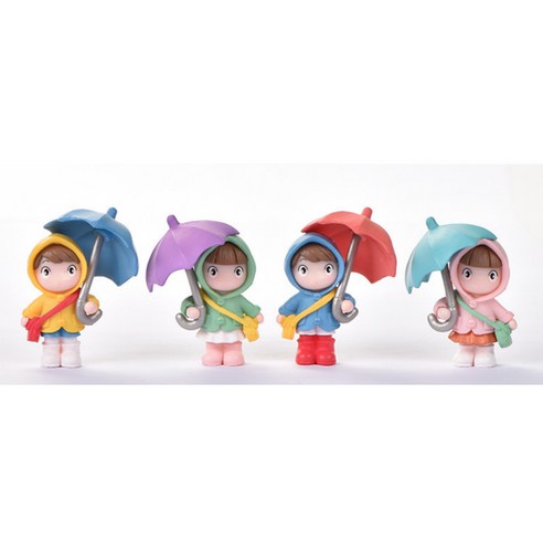 우산소녀 장식 미니어쳐 우비소녀 가족 피규어 세트, 5.4p한세트, 옐로우, 그린, 블루, 핑크
