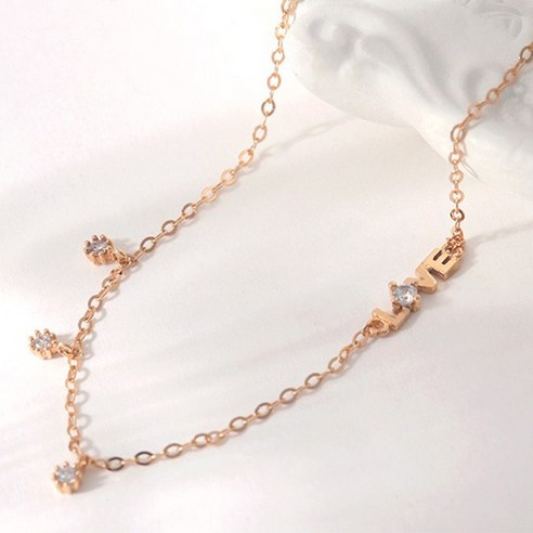 저스트 러브 14k 큐빅 체인 러브 커플 발찌