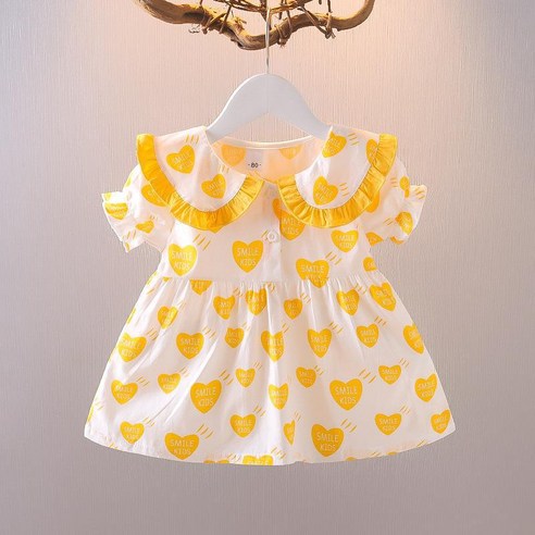 순면 여아 여름 모자 드레스 프릴 벌룬 반소매 핑크 린넨 원피스 공주 리본 나시 도트 프린팅 하트 땡땡이