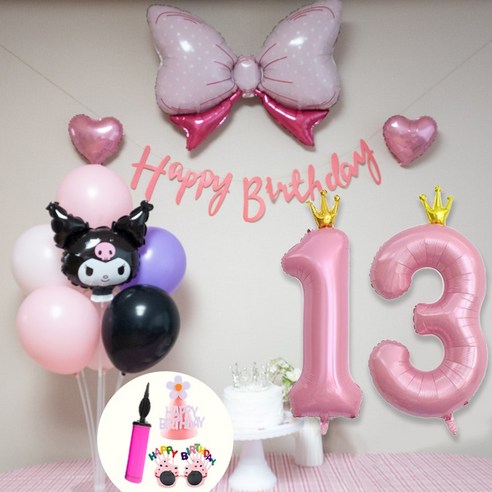 연지마켓 쿠로미 마이멜로디 키티 시나모롤 산리오 생일풍선 파티세트, 쿠로미 숫자세트 13