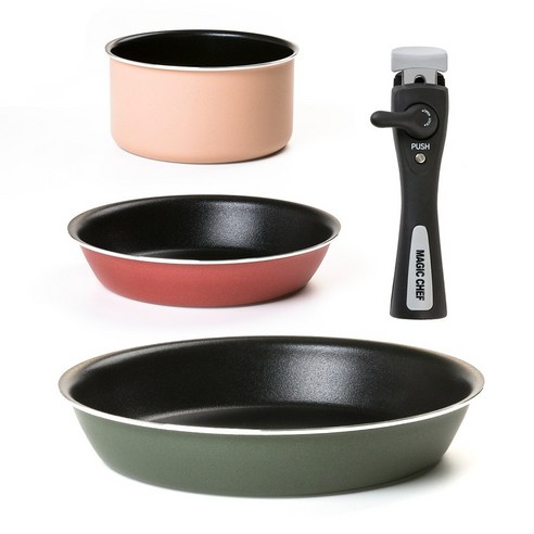 매직쉐프 인덕션 탈착식 프리핸들 셀마 4종 세트, 편수냄비 18cm + 후라이팬 20cm + 후라이팬 28cm + 핸들