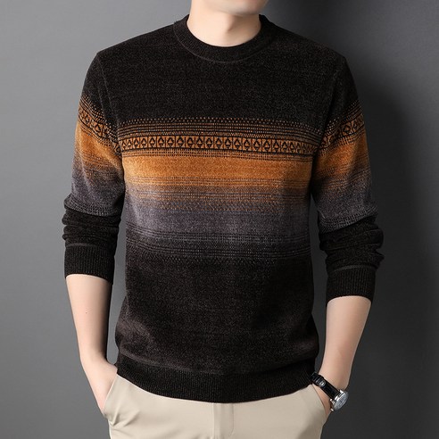 가을과 겨울 남성 셔닐 양털 안감 남성 스웨터 청소년 라운드 넥 캐주얼 셔츠 겉옷 스웨터