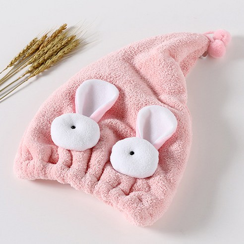 크리에이티브 캐릭터 목욕모자 러블리 더플 스카 워터코랄 드라이캡, 26*37cm, 핑크귀토끼