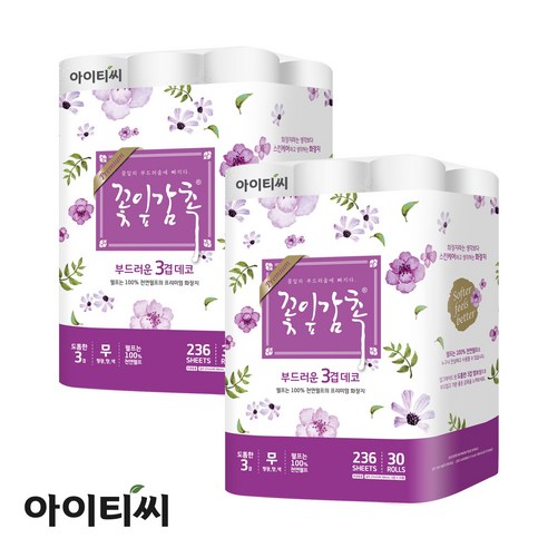 아이티씨 3겹 꽃잎감촉 화장지(27m) 30롤X2팩(60롤), 2개, 30개