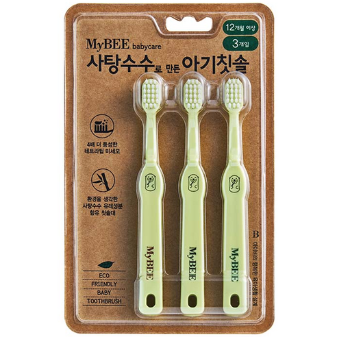 마이비 사탕수수로 만든 아기칫솔 3p, 그린, 3개입, 1개