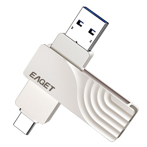 EAGET USB 플래시 드라이브 USB3.0 / TYPE-C 2 회전 금속 방수 메모리 스틱 OTG 듀얼 플래시 드라이브, 128GB., 은