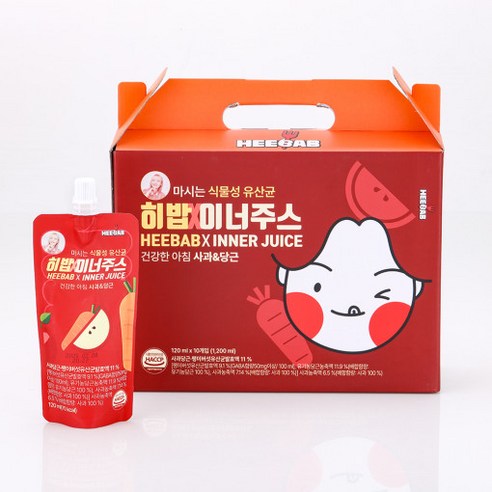 [히밥X이너주스] 마시는 식물성 유산균 주스 사과당근 120mlX20개 I 유산균주스 I 디톡스주스, 10개, 120ml