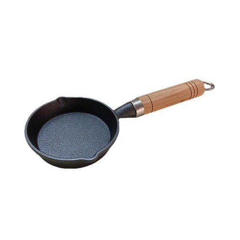 깊은 프라이팬 스테이크 베이컨 소시지 쿠커 프라이팬 라운드 홈 키친, 10cm 직경, 다중, 주철 및 너도밤나무 손잡이