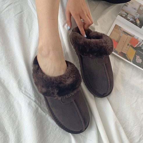 MS어패럴 여성용 리얼 소가죽 스웨이드 패치 어그 슬리퍼 양털부츠 양털단화 2cm