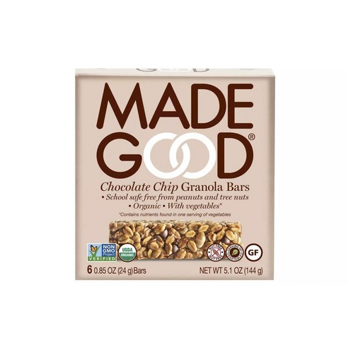 메이드굿 그래놀라 바 24g 글루텐 프리, 초콜릿 칩(Chocolate Chip), 6개입