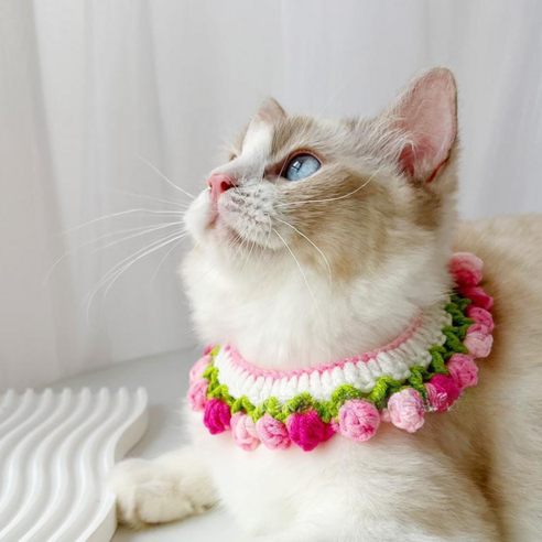 코포강아지 고양이 튤립퐁퐁 니트목걸이 목도리케이프