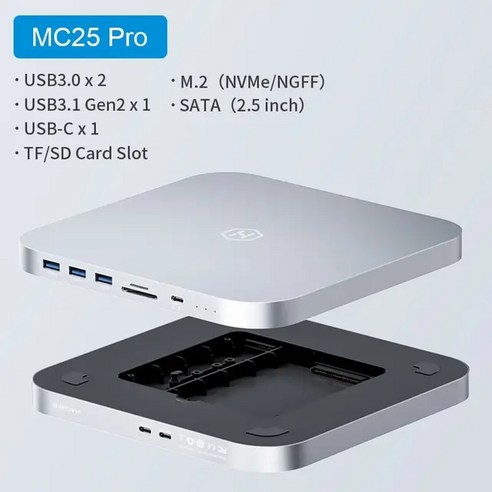 하기비스 Hagibis-USB C 허브 맥 미니 M1/M2 용 HDD 인클로저 2.5 SATA NVME M.2 SSD 케이스-USB Gen 2 DP SD/TF 도킹 스테이션, MC25 Pro, 1개