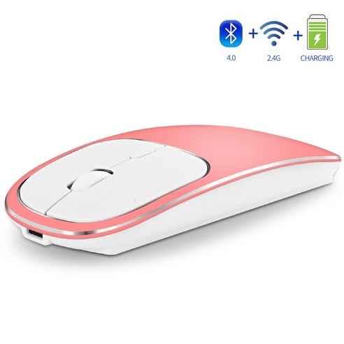 젤리 빗 충전식 블루투스 4.0 + 2.4G 무선 마우스 듀얼 모드 메탈 무소음 침묵 마우스 노트북 PC 노트북 맥북|마우스|, Rose Gold, 하나