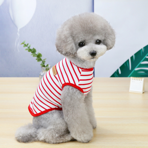 레오블링 반려동물 강아지옷 스프라이프 티셔츠 실내복, 레드, 2개
