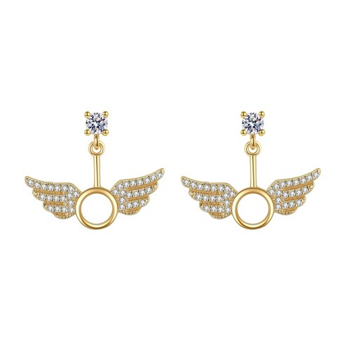S925 실버 다이아몬드 유럽과 미국의 패션 기질 한국어 스타일 천사 날개 귀여운 귀걸이 인기있는 액세서리 도매