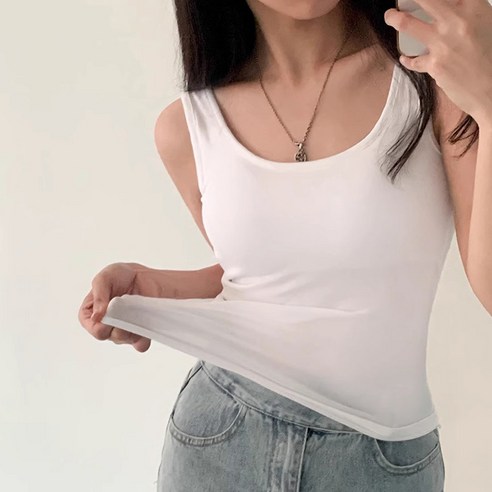 쪼예 캡내장 쫀쫀스판 라운드 민소매 나시