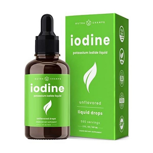 Iodine Drops (1-2 Year Supply) Vegan Liquid Iodine Supplement Solution - Supports Thyroid Health Ho, 1개