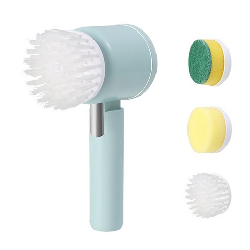 Fowod USB 충전식 무선 전동 청소솔 주방 청소솔, 녹색, 4개