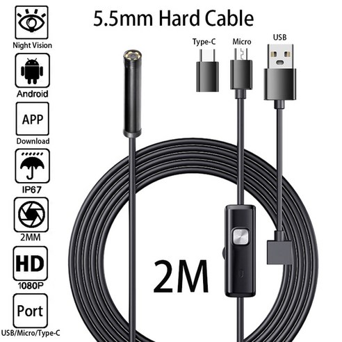 LED 귀 내시경 HD 검이경 귀지 청소 카메라 3 In 1 USB/마이크로/타입C 검사 스마트폰용, [01] 1M, 01 1M