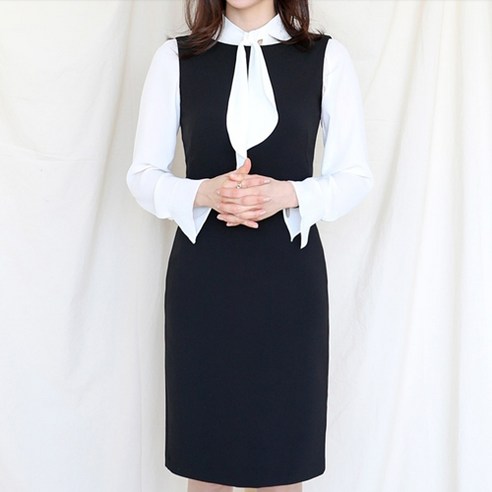 매력적인 아나운서 룩을 위한 민소매 정장 나시 스판 원피스