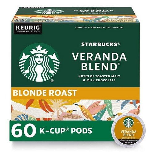 Starbucks K-Cup 커피 포드 스타벅스 블론드 로스트 커피 큐리그 브루어용 베란다 블렌드 100% 아라비카 6박스 (총 60포드), 96개