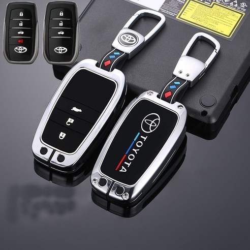 baina 도요타 키 케이스 캠리 rav4 프리우스 아발론 하이랜더 스마트 키 케이스 키체인, {"모델":"3개의 버튼"}, 아연 합금 실버