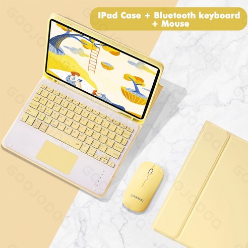 아이패드 에어 4 10.9''2020 하이엔드 무선 블루투스 키보드 케이스 터치 + 마우스, 옐 로 우, ipad Air 4 10.9 2020