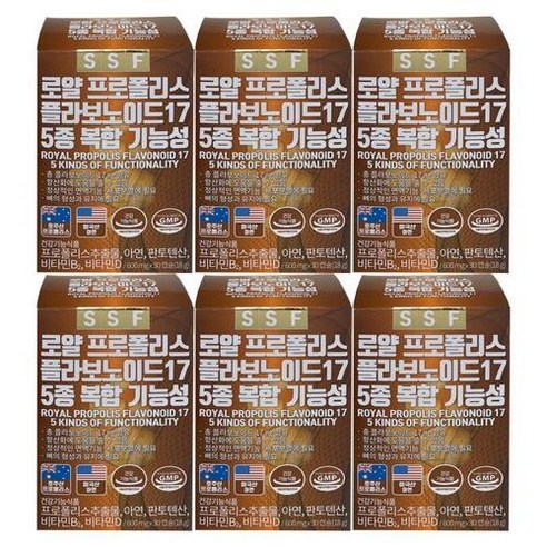 순수식품 로얄 프로폴리스 플라보노이드 17 5종 복합 기능성 600mg x 30캡슐 6개, 30정