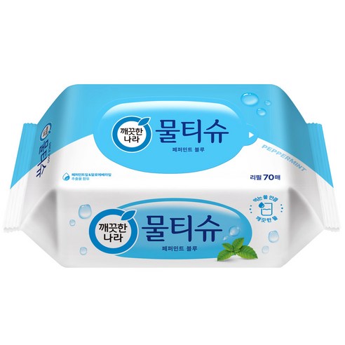 깨끗한나라 페퍼민트 물티슈 리필형, 70매, 10개