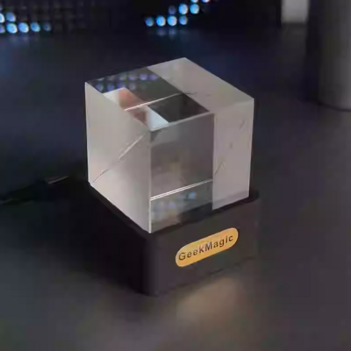 탁상시계 크리스탈 큐브 사진 디스플레이 홀로그램 데스크탑 스마트 기상 관측소 디지털 앨범 포함, 2) Black, 1개