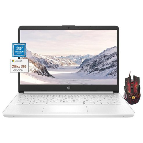 HP 2024 비즈니스용 14인치 초경량 노트북 인텔 쿼드 코어 프로세서 8GB RAM 64GB eMMC64GB 마이크로 SD 1년 오피스 365 WiFi 긴 배터리 수명 Win1, White