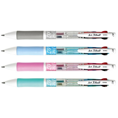 자바펜 제트3볼 0.7 다색펜 4p, 하양+하늘+분홍+민트, 1세트