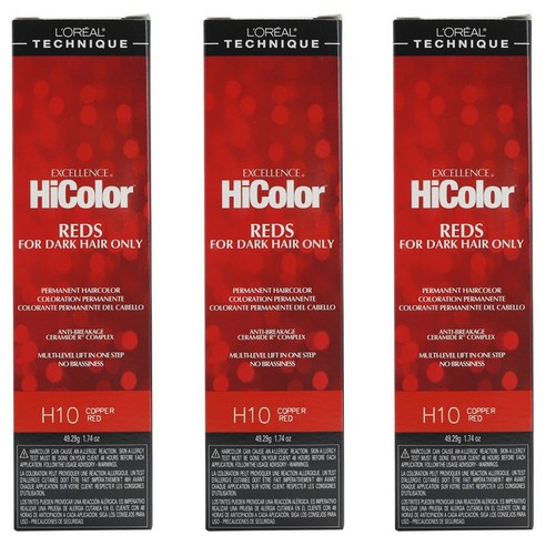 로레알 하이컬러 레드 포 다크 헤어 온리 49.29g, H10 Copper Red, 3개