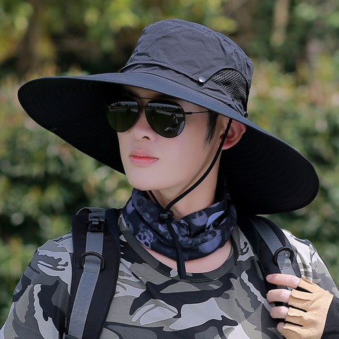 모자 꼭대기 탈부착 가능 전방위 자외선 차단 모자 남자 여름 야외 캐주얼 등산 낚시모자 덮개, 조절 가능, 검정색